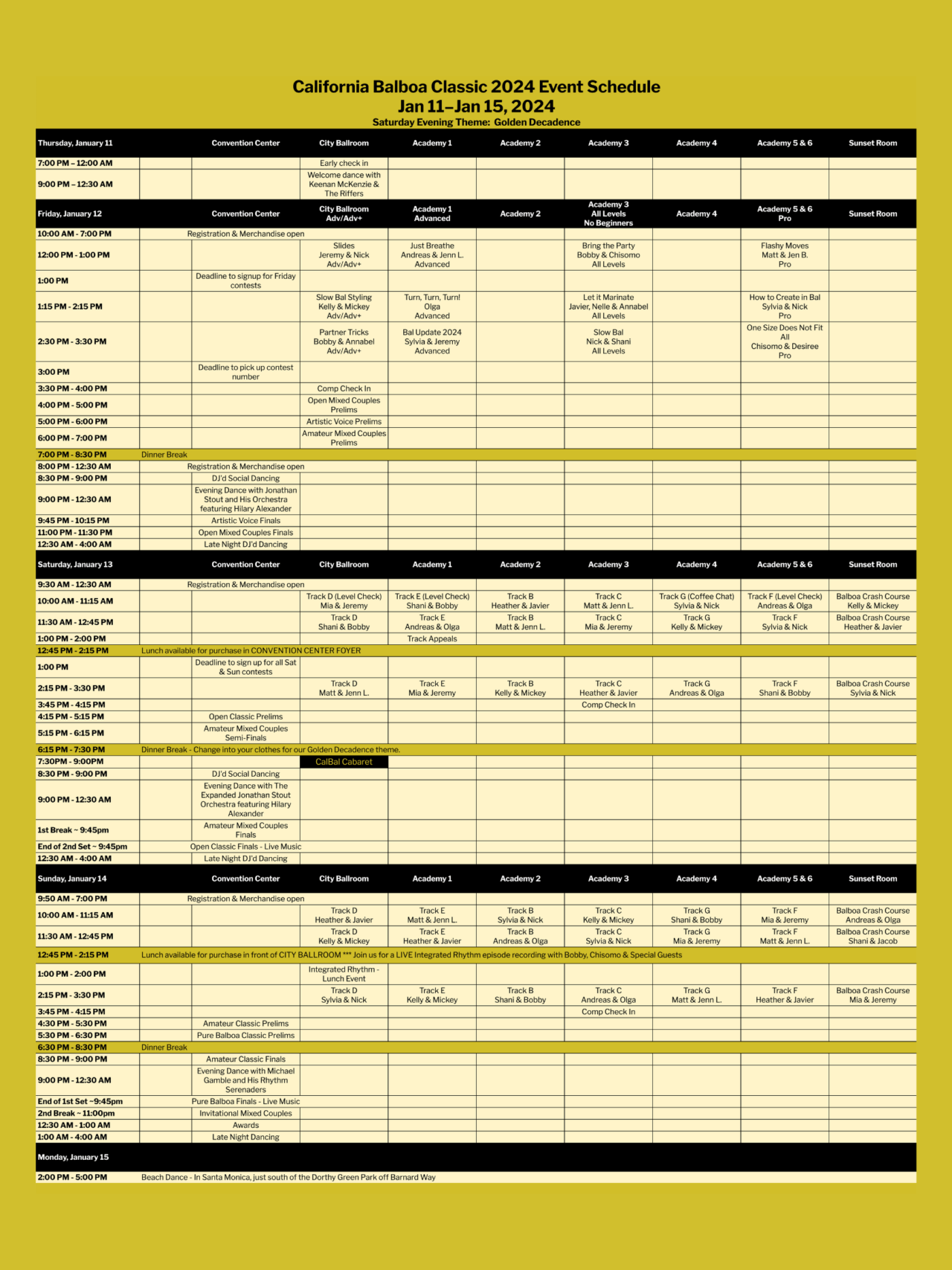 California Balboa Classic 2024 Schedule California Balboa Classic